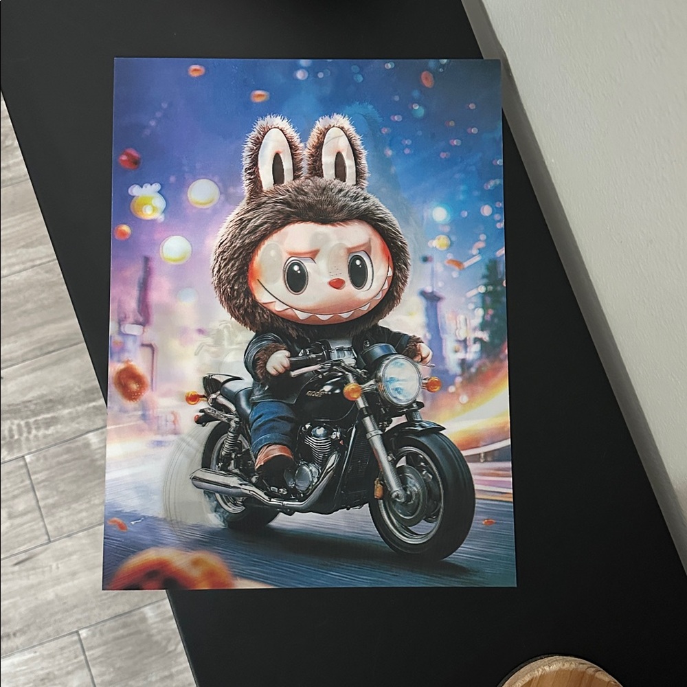 NEW 3D/holographic poster Labubu motorcycle (11.5 inch x 15.5 inch)